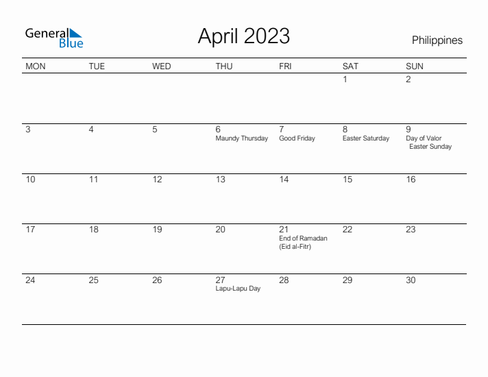 Printable April 2023 Calendar for Philippines