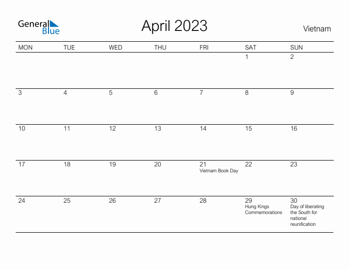 Printable April 2023 Calendar for Vietnam