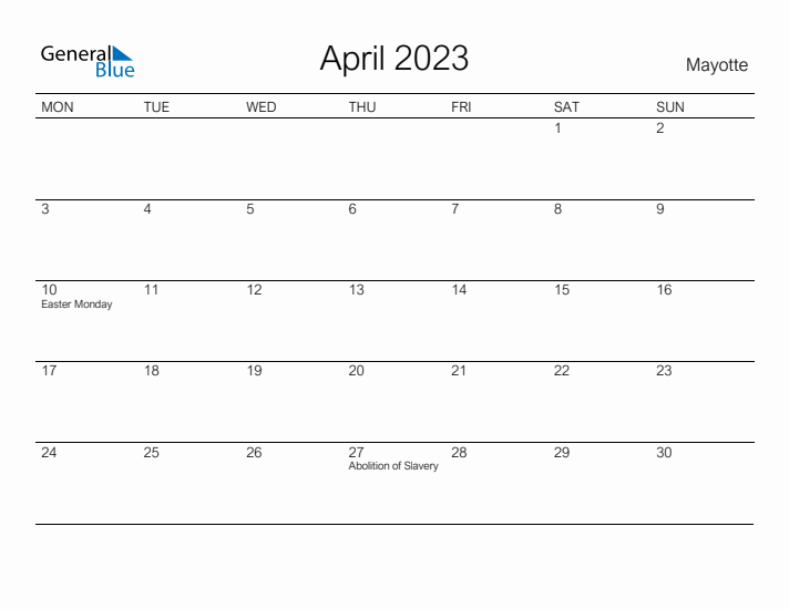 Printable April 2023 Calendar for Mayotte