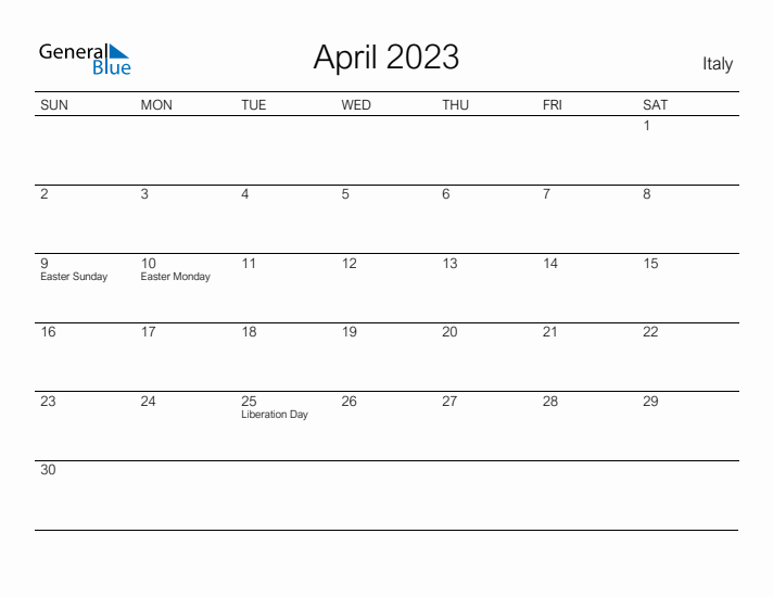 Printable April 2023 Calendar for Italy