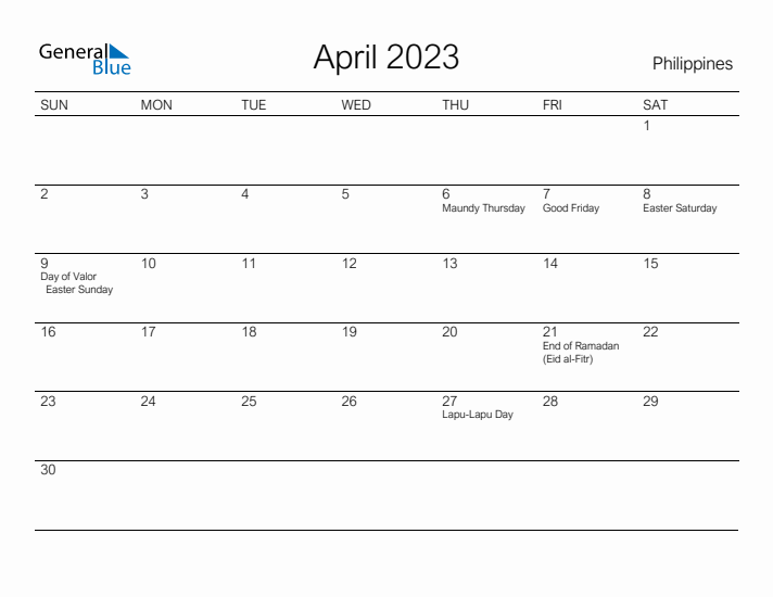 Printable April 2023 Calendar for Philippines