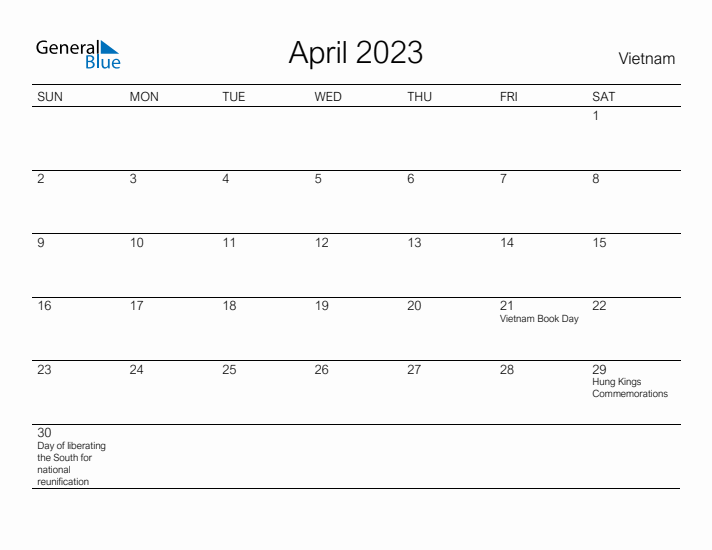 Printable April 2023 Calendar for Vietnam