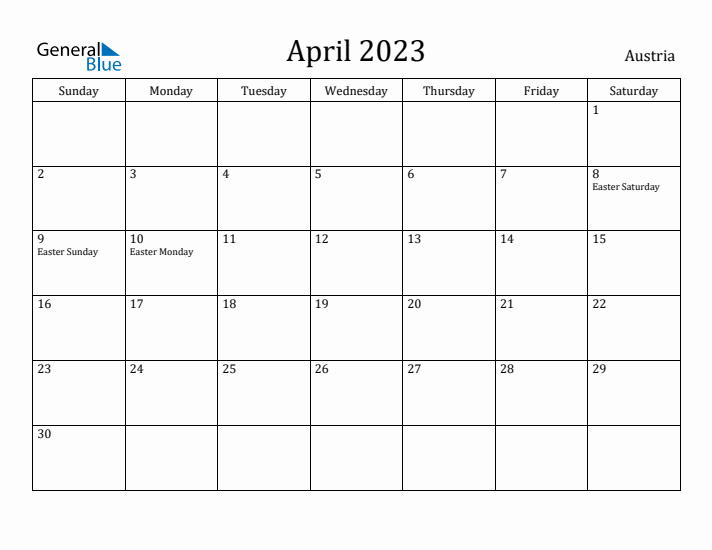 April 2023 Calendar Austria