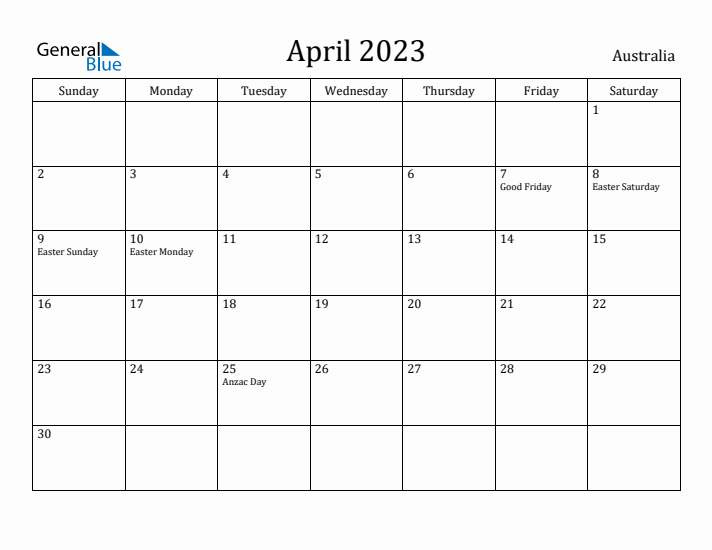 April 2023 Calendar Australia