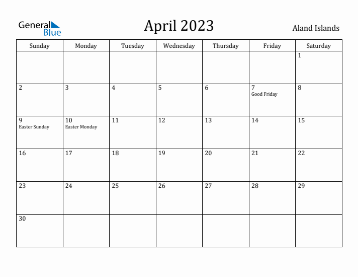 April 2023 Calendar Aland Islands