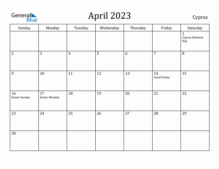 April 2023 Calendar Cyprus
