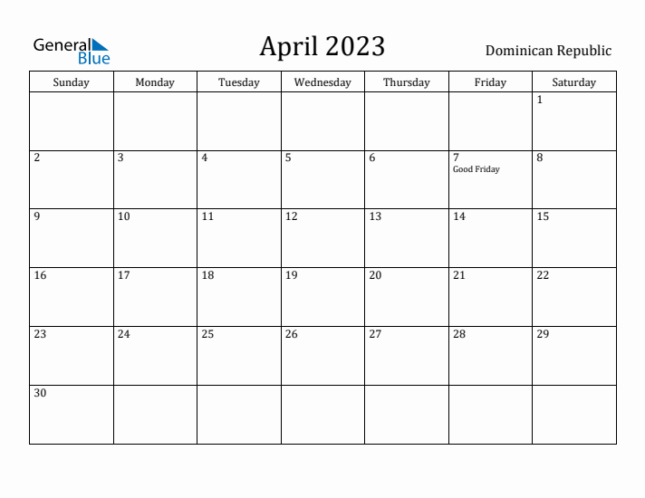 April 2023 Calendar Dominican Republic