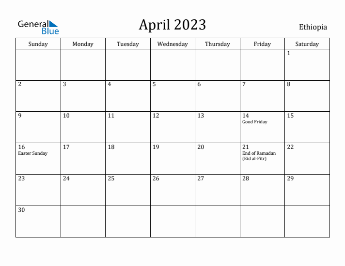 April 2023 Calendar Ethiopia