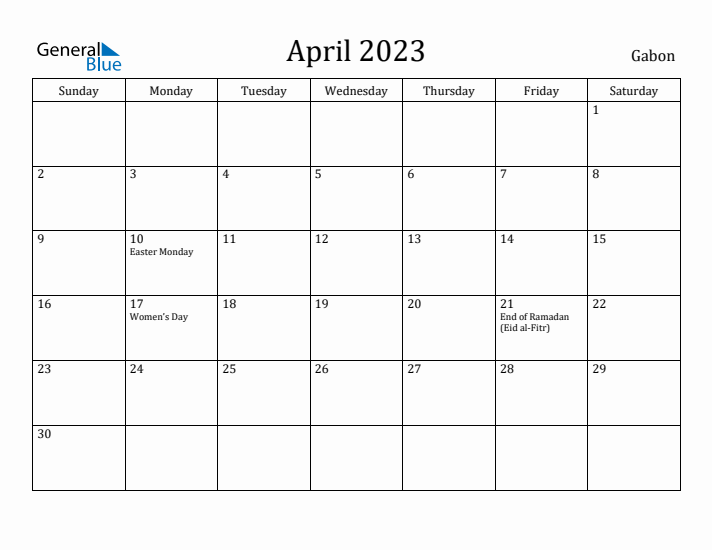 April 2023 Calendar Gabon