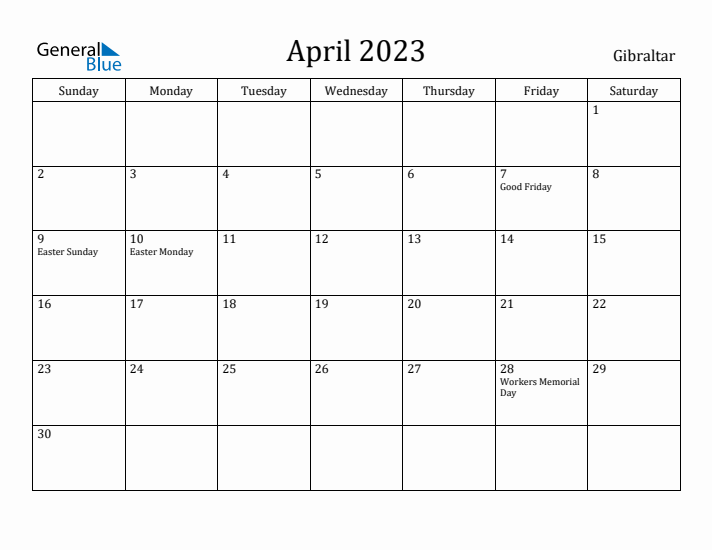 April 2023 Calendar Gibraltar