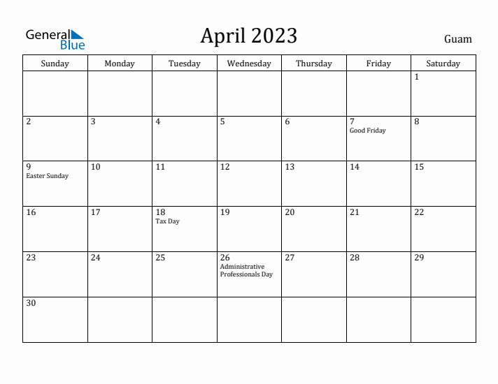 April 2023 Calendar Guam