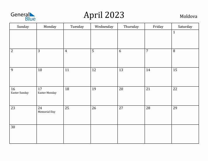 April 2023 Calendar Moldova