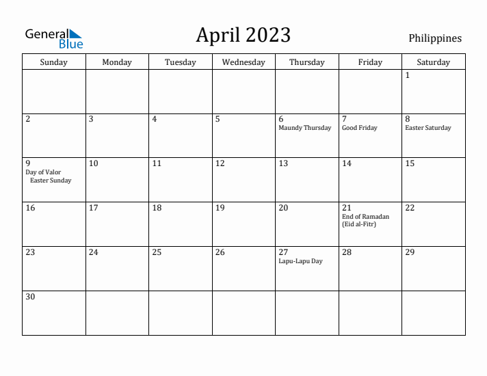 2023 04 April Calendar Sunday Start En Ph 712x550 
