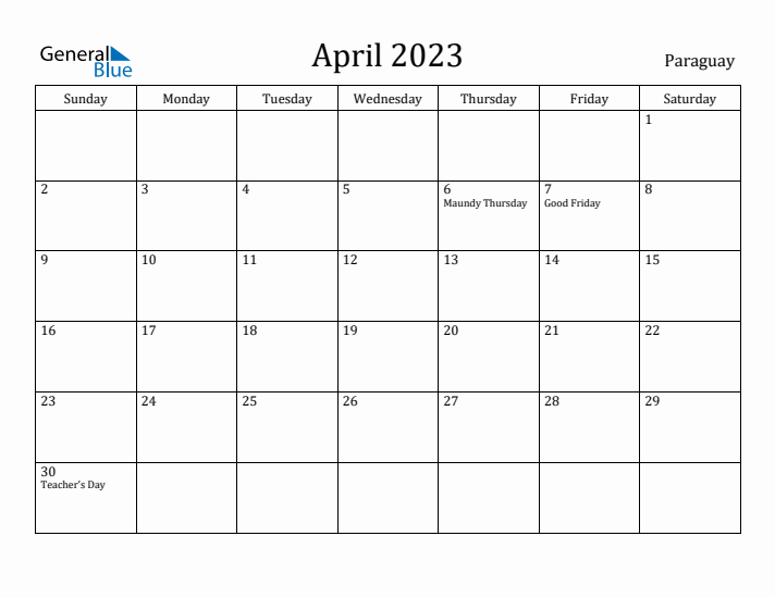 April 2023 Calendar Paraguay
