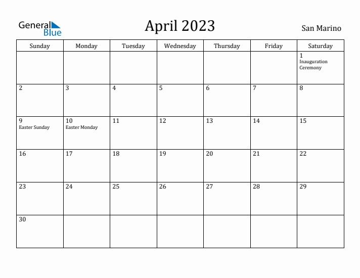April 2023 Calendar San Marino