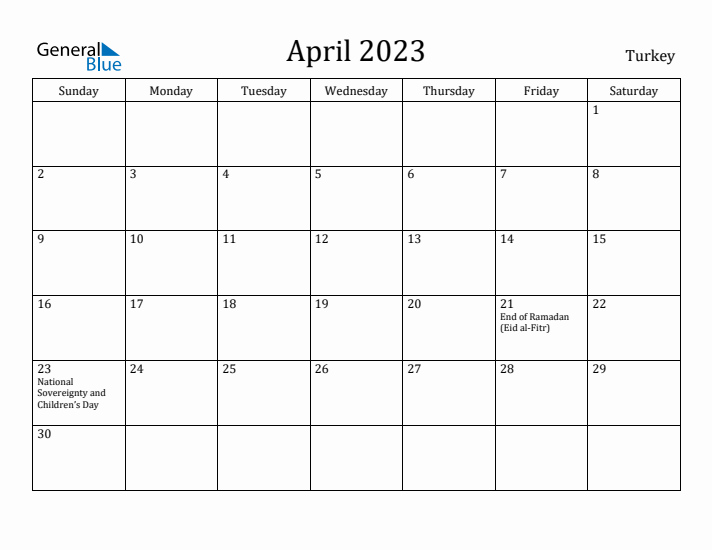 April 2023 Calendar Turkey