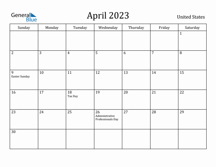 April 2023 Calendar United States