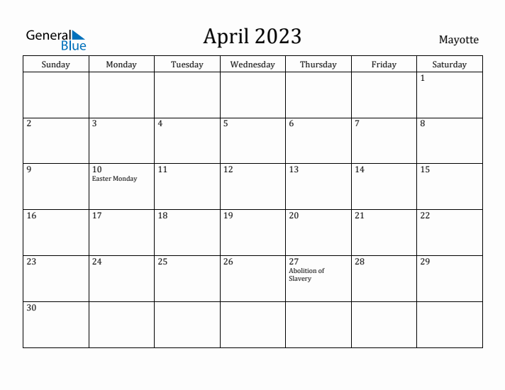 April 2023 Calendar Mayotte