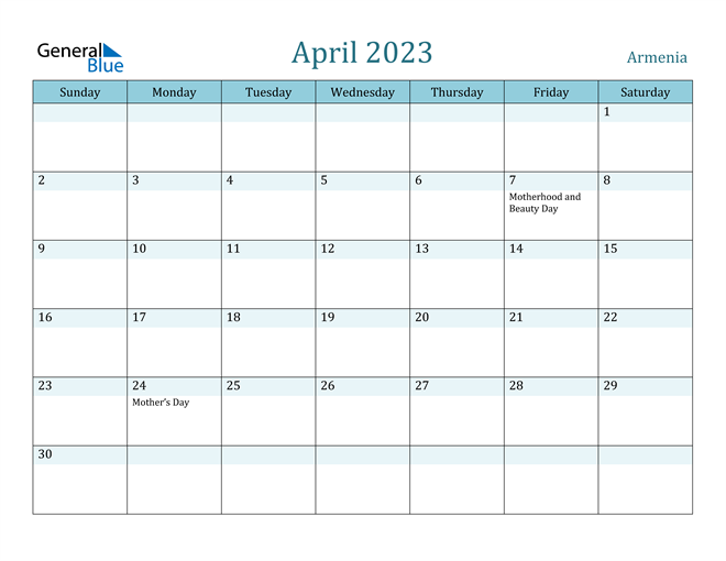April 2023 Calendar with Holidays in PDF, Word, and Excel