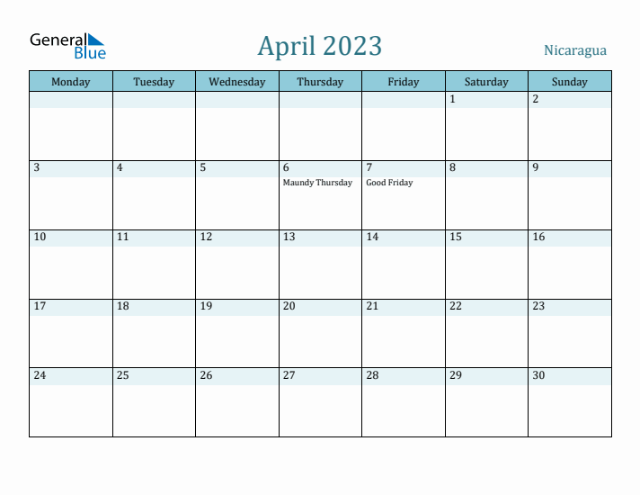 April 2023 Calendar with Holidays