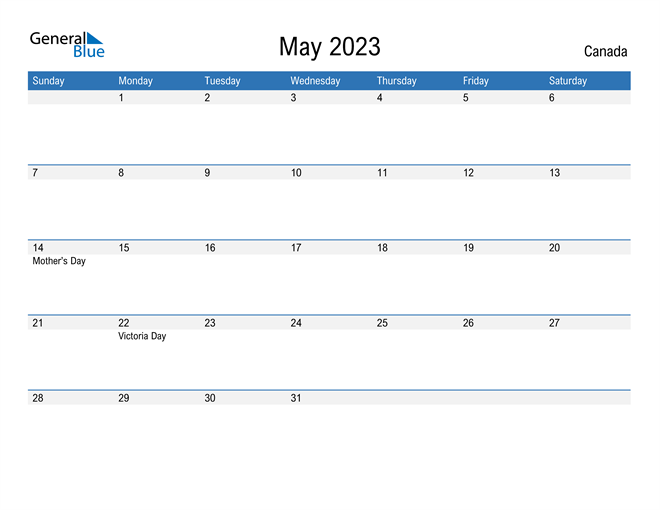 May 2023 Calendar with Canada Holidays