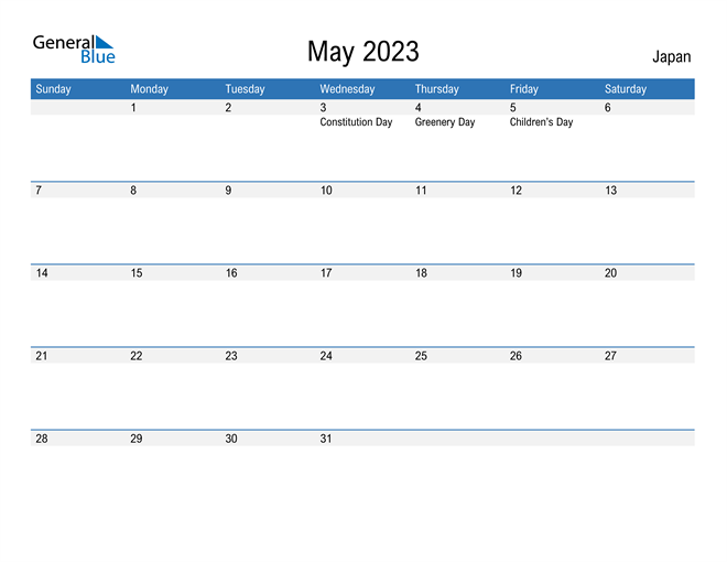 May 2023 Calendar with Japan Holidays