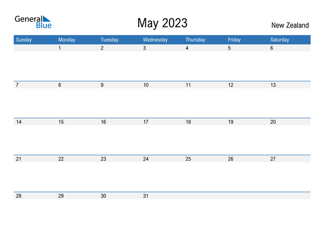 May 2023 Calendar with New Zealand Holidays