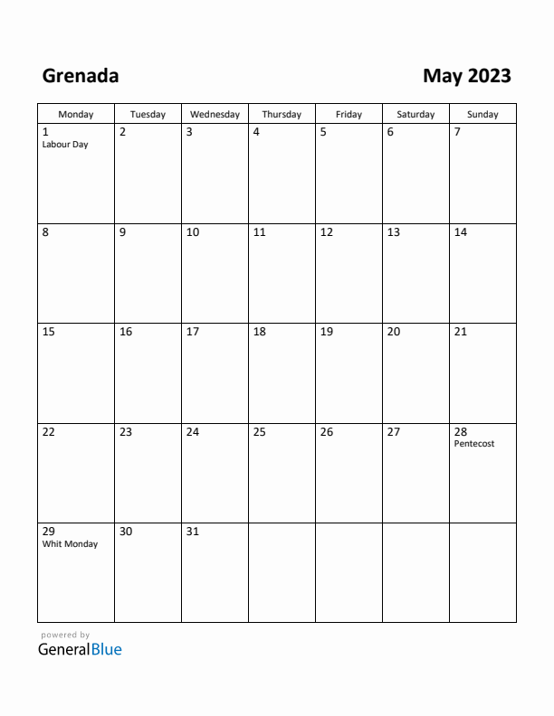 May 2023 Calendar with Grenada Holidays