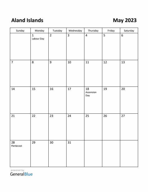 May 2023 Calendar with Aland Islands Holidays