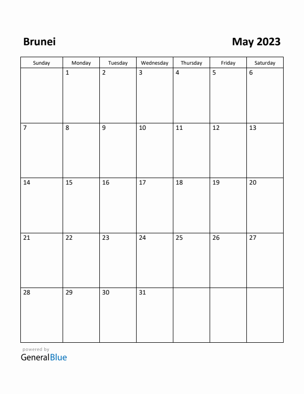 May 2023 Calendar with Brunei Holidays