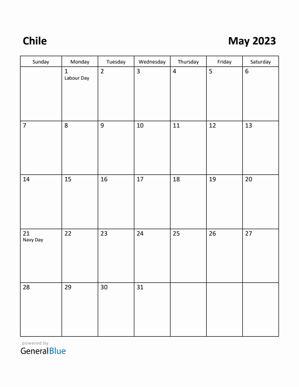 May 2023 Calendar with Chile Holidays