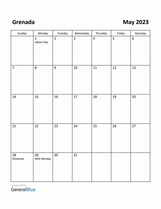 May 2023 Calendar with Grenada Holidays