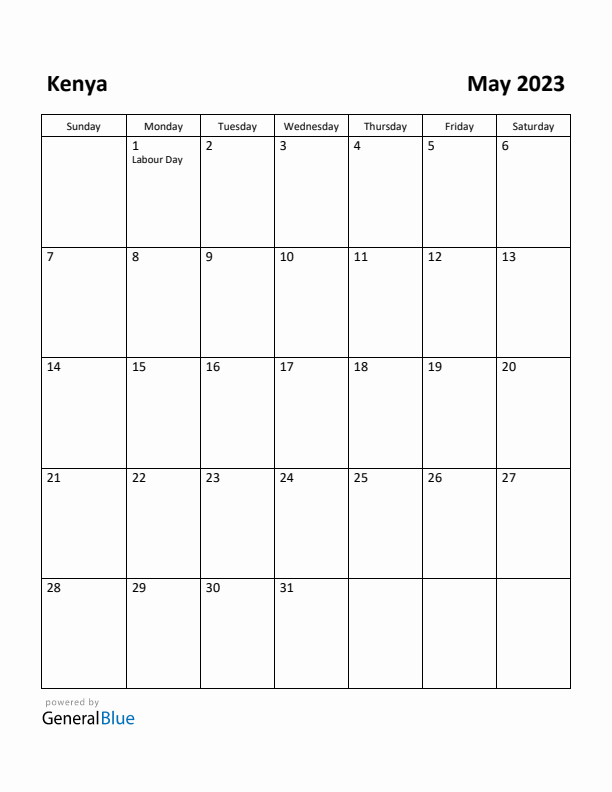 May 2023 Calendar with Kenya Holidays