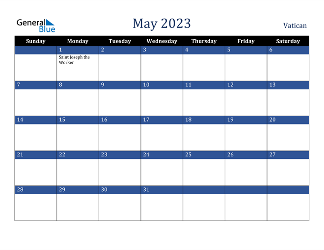 May 2023 Vatican Calendar