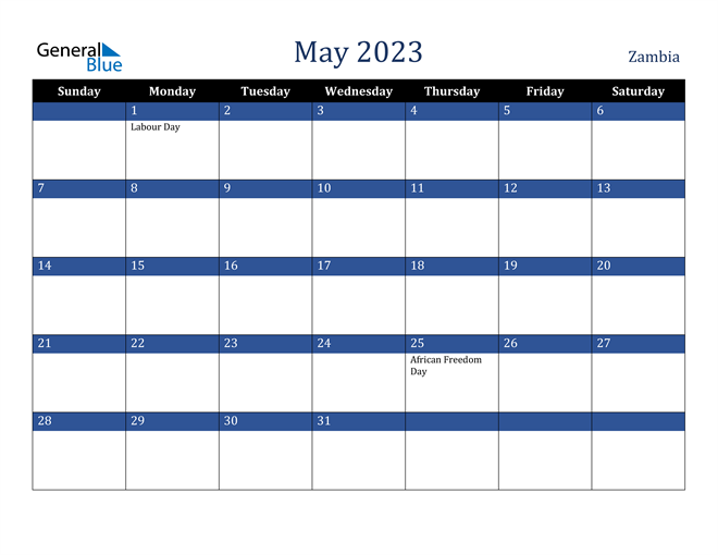 2023 Calendar Zambia May 2023 Calendar With Zambia Holidays