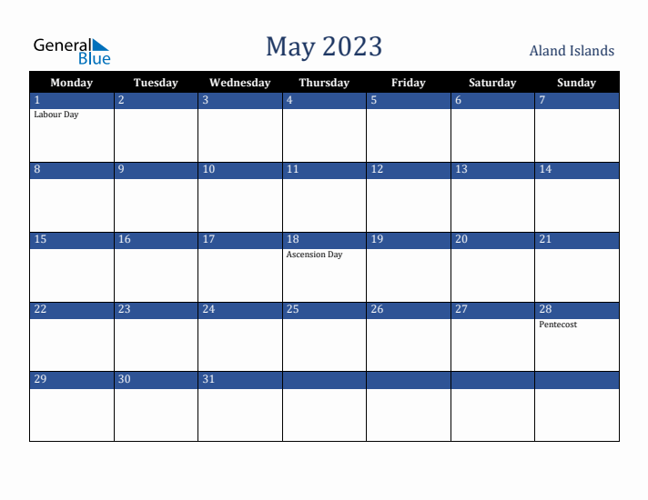 May 2023 Aland Islands Calendar (Monday Start)