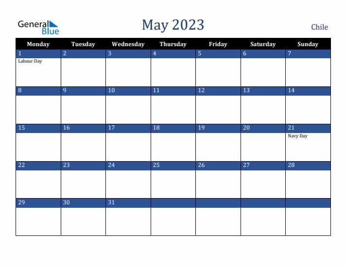 May 2023 Chile Calendar (Monday Start)