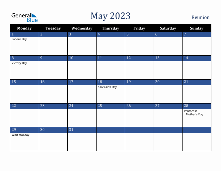 May 2023 Reunion Calendar (Monday Start)
