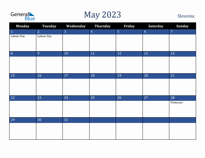 May 2023 Slovenia Calendar (Monday Start)