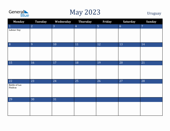 May 2023 Uruguay Calendar (Monday Start)