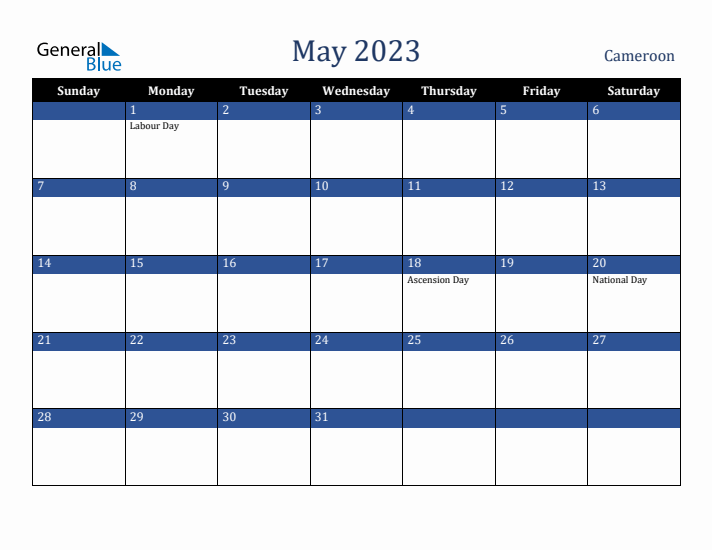 May 2023 Cameroon Calendar (Sunday Start)