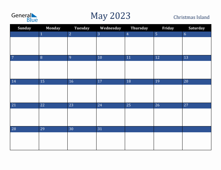 May 2023 Christmas Island Calendar (Sunday Start)