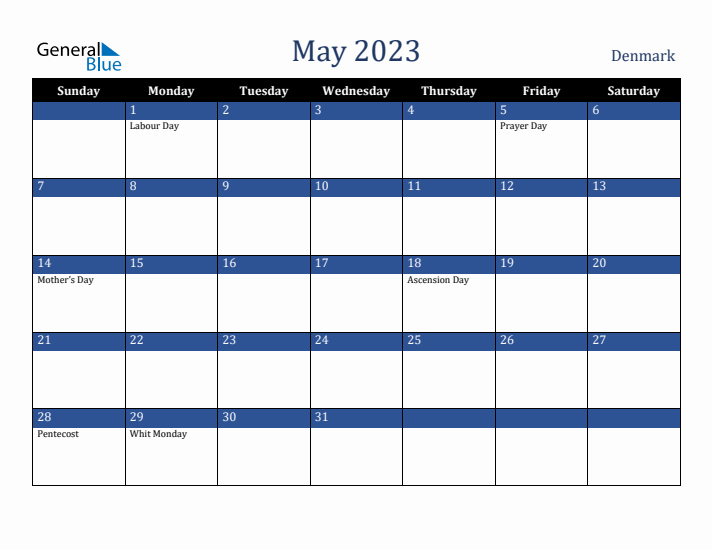 May 2023 Denmark Calendar (Sunday Start)