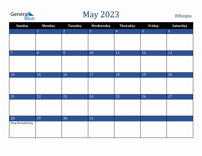 May 2023 Ethiopia Calendar (Sunday Start)