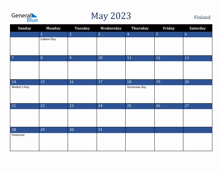 May 2023 Finland Calendar (Sunday Start)