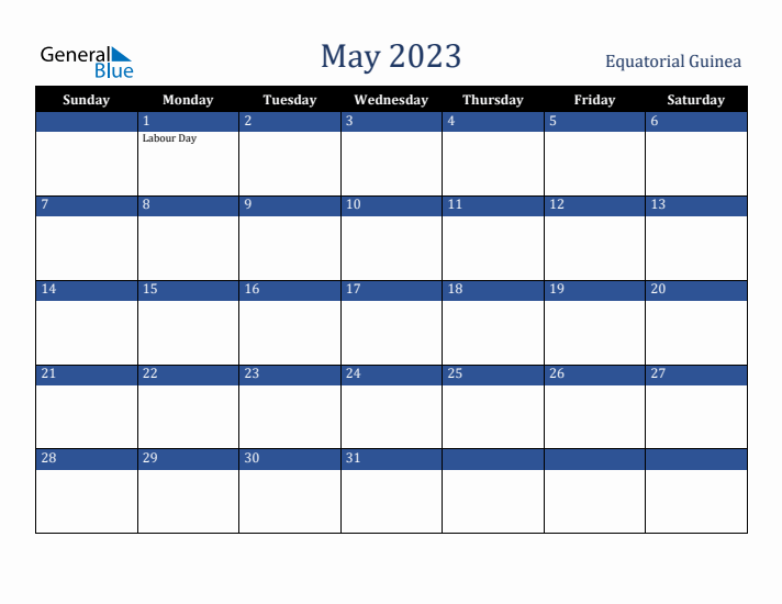 May 2023 Equatorial Guinea Calendar (Sunday Start)