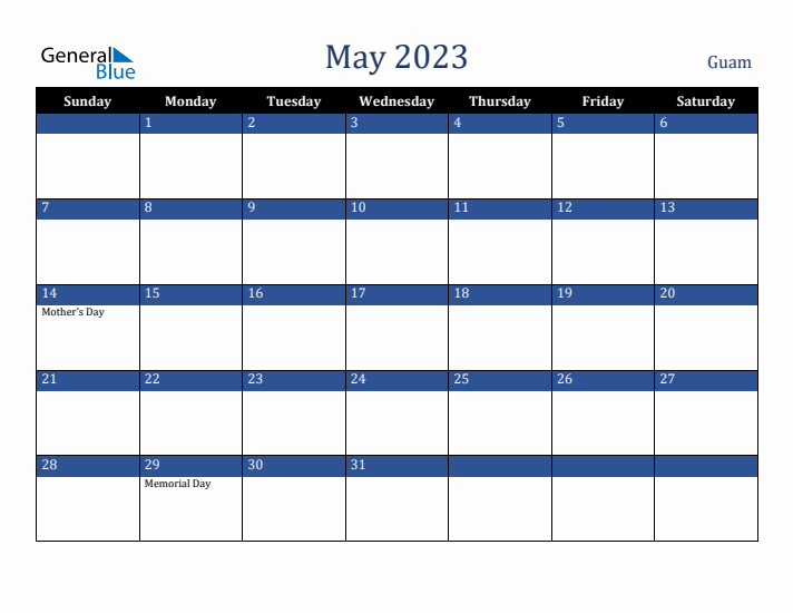 May 2023 Guam Calendar (Sunday Start)