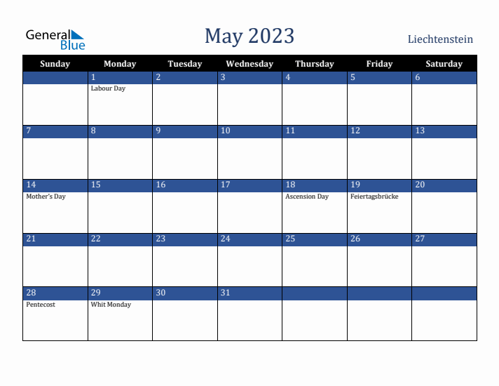 May 2023 Liechtenstein Calendar (Sunday Start)