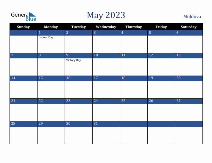 May 2023 Moldova Calendar (Sunday Start)