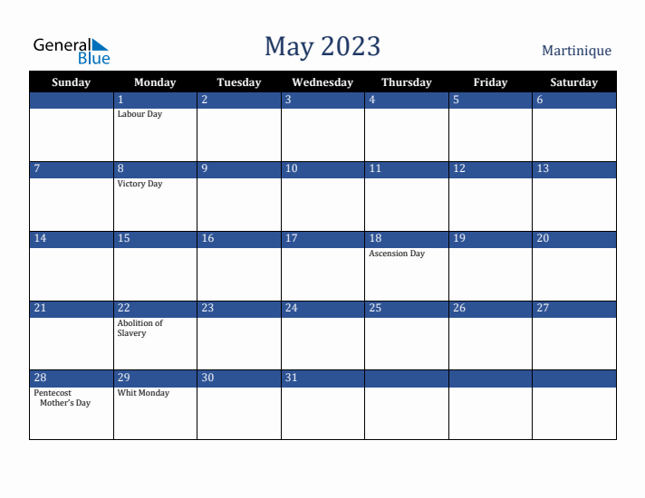 May 2023 Martinique Calendar (Sunday Start)